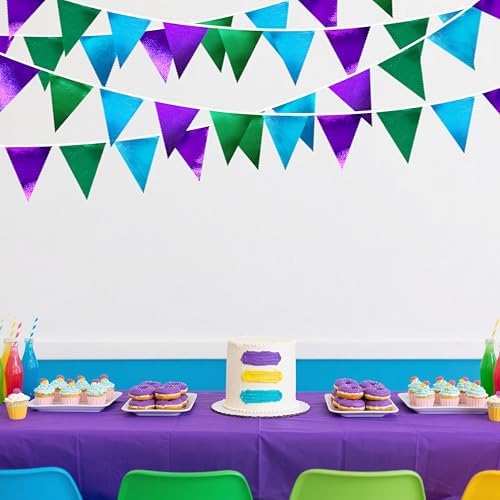 Blue Green Purple Party Decorations Metallic Fabric Triangle Pennant Banner Flag Bunting for Men Boys Video Game Theme Birthday Graduations Retirement Wedding Bachelor Baby Shower Party Supplies - Image 7