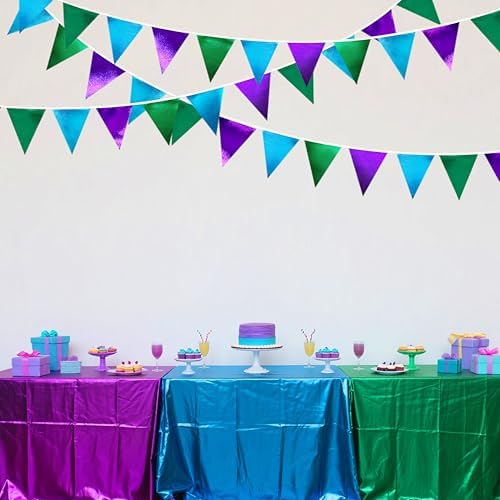 Blue Green Purple Party Decorations Metallic Fabric Triangle Pennant Banner Flag Bunting for Men Boys Video Game Theme Birthday Graduations Retirement Wedding Bachelor Baby Shower Party Supplies - Image 4