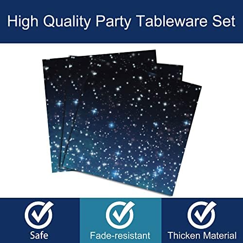 96 Pcs Galaxy Party Starry Night Supplies Tableware Set Outer Space Theme Birthday Star Party Table Decorations Solar System Paper Plates Napkins Forks for 24 Guests - Image 3