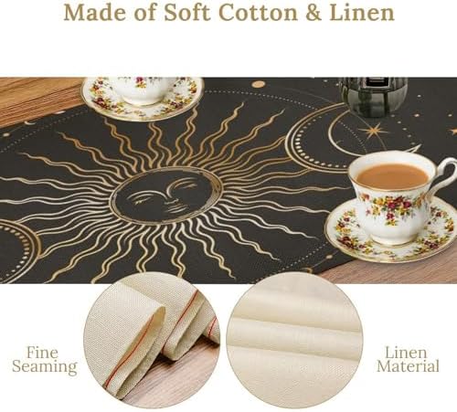 Magical Sun Table Runner Boho Vintage Moon Phases Stars Radial Circles Crescents Dinner Runner for Farmhouse Party Holiday Home Kitchen Dining Table Decoration 13"x36" - Image 5