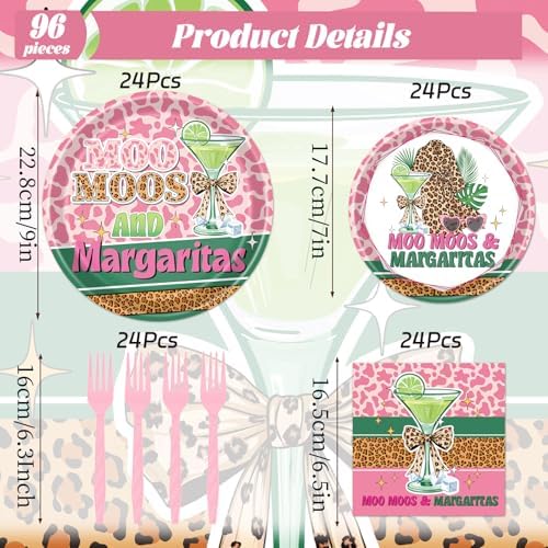Moo Moos and Margaritas Party Decorations – 96 PCS Margarita Theme Disposable Plates Napkins and Forks Tableware, Cocktail Bachelorette Birthday Party Serves 24 - Image 2