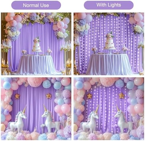Lavender Backdrop Curtains with Lights for Parties,10x10FT Wrinkle Free Polyester Wedding Photo Backdrop Curtains for Baby Shower Birthday Ceremony Reception Home Party Decorations-5ft x 10ft,2 Panels - Image 3
