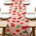 Strawberry Pink Dining Table Runner, Spring Summer Fruit Flowers by Croar