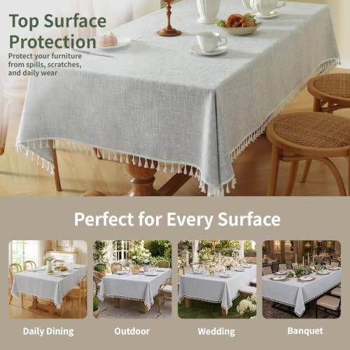 Deep Dream Tablecloths, Waterproof Table Cloth, Linens Wrinkle Free Anti-Fading, Rustic Table Cover Decoration for Kitchen Dinning Christmas(Rectangle/Oblong, 55''x140'',12-14 Seats, Solid Grey) - Image 7