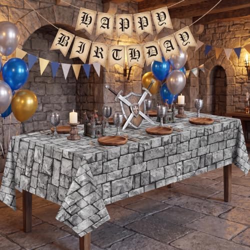 6 Pack Stone Wall Plastic Tablecloths, Medieval Castle Party Decorations - Image 7