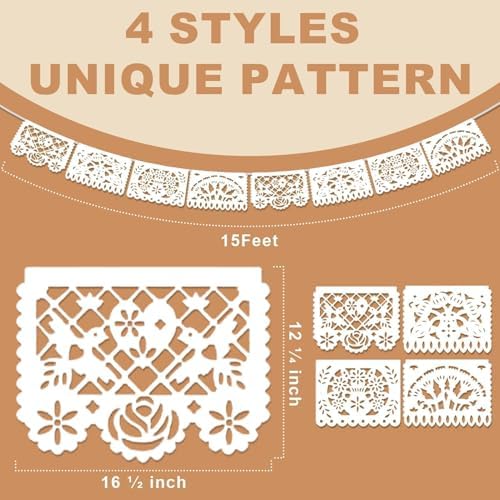 Asoulin 6 PCS Plastic Papel Picado White, 108FT Mexican Party Decorations - Image 2