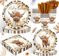 120PCS Boho Highland Cow Party Supplies for Boys girls Holy Cow Highland Themed Baby Shower Birthday Party Decorations Tableware Set Plates Napkins Cups Set for 20 Guests by REJOICEBUNNY