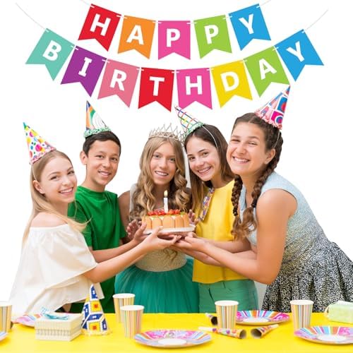 Fecedy Colorful Happy Birthday Banner Bunting Pre-Strung No DIY for Birthday Party Decorations (Multi) - Image 2