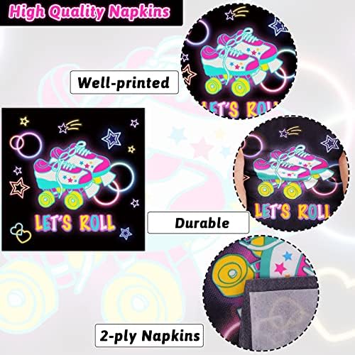 96pcs Roller Skating Party Supplies Tableware Set Retro Roller Skate Party Paper Plates Napkins Set Favors for Boys Girls Teens Birthday Dinnerware Decorations, Serve 24 - Image 3