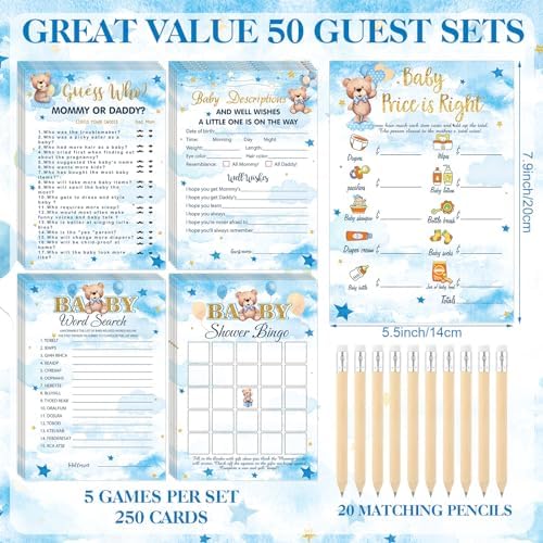 Patelai 321 Pcs Baby Shower Games Supplies, Blue Bear - Image 5