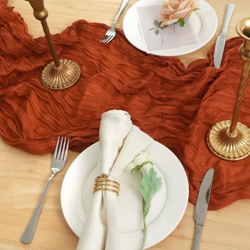 3 Pack Terracotta Cheesecloth Table Runner 120 Inch Boho Wedding Decor - Image 5