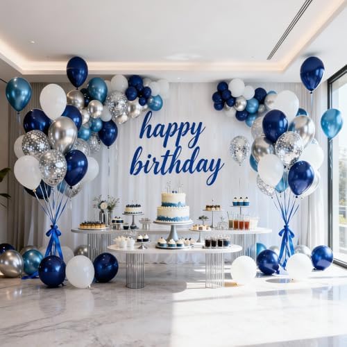 Navy Blue White Silver Balloons 50 Pcs 12 Inch - Image 5