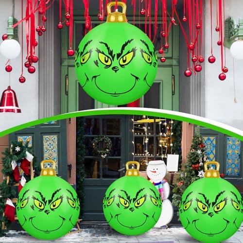3 Pcs 23.6 Inch Large Inflatable Christmas Balls Green PVC Inflatable Christmas Decorated Ball Outdoor Decorations for Xmas Tree Holiday Parties Decor - Image 5
