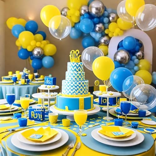 Blue and Yellow Balloons Arch Royal Blue Yellow Silver Balloons Garland with Clear Balloon Light Party Latex Balloon for Birthday Decorations Baby Shower Graduation - Image 3