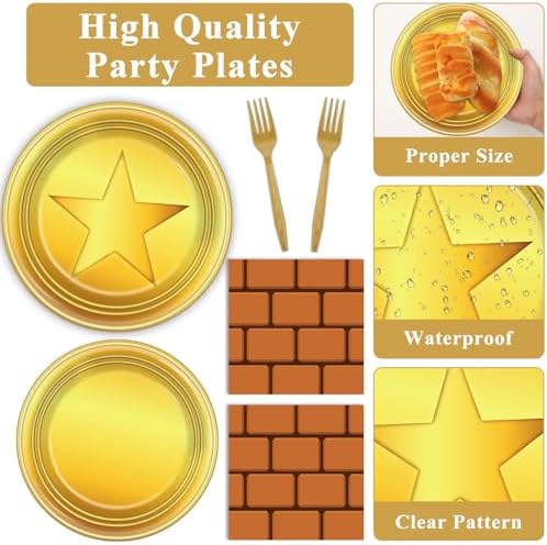 96Pcs Super Cartoon Brother Paper Plates and Napkins Video Game Theme Birthday Party Supplies Super Theme Brother Disposable Tableware Set for Gaming Birthday Baby Shower Party Decoration Serve 24 - Image 3