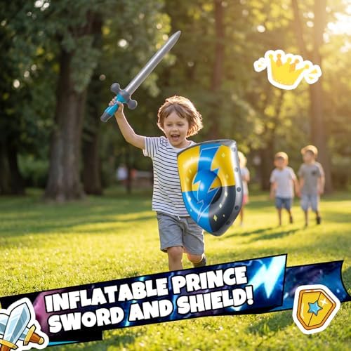 Poen 12 Pcs Inflatable Sword and Shield Medieval Knight Party,Lightning - Image 5