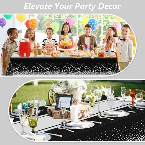 LANLISA Black and Silver Tablecloth Party Decorations 6 Pack, Disposable Plastic Table Cloths for Birthday Graduation Retirement Masquerade Party Decor - Image 6