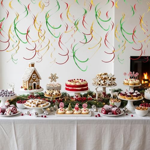 BEISHIDA 24Pcs Red Green Gold Hanging Swirls Birthday Christmas Decor - Image 5
