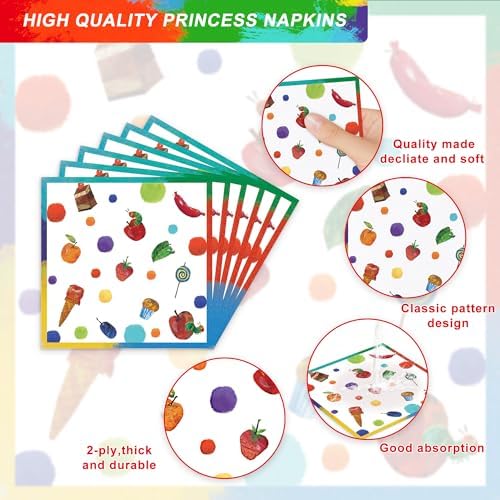 132Pcs Hungry Caterpillar Party Supplies, Hungry Caterpillar tissue Party Plates Tablecloth Banner etc Hungry Caterpillar Decorations Party for 20 Guests - Image 3