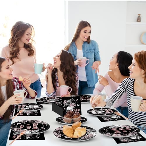 Qyeahkj 100 Pcs 50th Birthday Party Supplies Death to My 40s Paper Plates and Napkins Set Black Rose Gold Rip to My 40s Disposable Tableware Decorations for Women Forties Funeral Youth Serve 25 Guests - Image 6