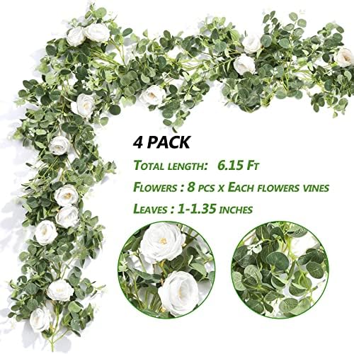 Der Rose 4Pcs 6.5FT Artificial Flower Eucalyptus Garland Wedding Decor - Image 2