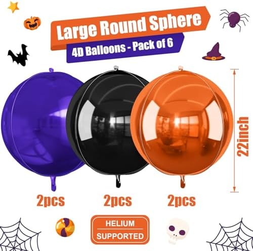 Black Orange Purple Round Foil Balloons Halloween Prom Decor 22 Inch 6 Pcs - Image 2