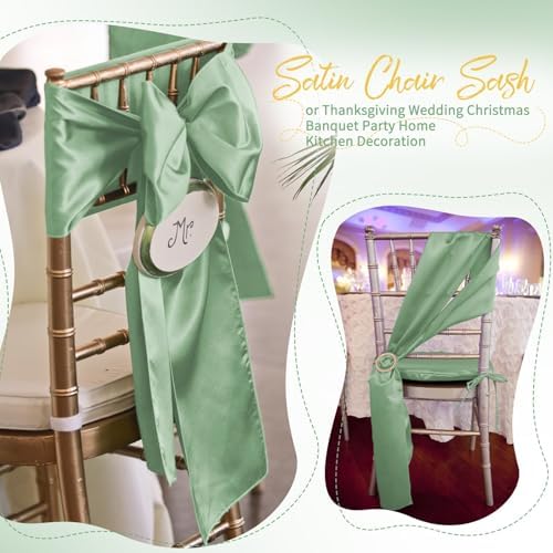 120 PCS Sage Green Satin Chair Sashes, 7 x 108 Inch - Image 7