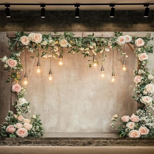 20x10ft Country Wedding Photography Backdrop Floral Rustic Roses Farmhouse Wooden Door Backdrop Pink Flower Birthday Baby Shower Wedding Bridal Party Banner Photo Booth Props Anniversary Background - Image 2
