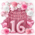 16th Birthday Decorations Girls Pink Number 16 Balloon Bow Coquette Party by KAINSY