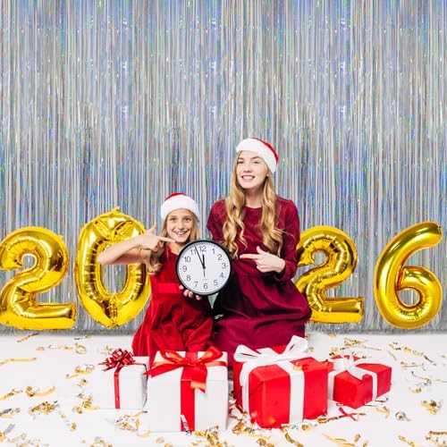 Melsan Silver Foil Curtain Backdrop for Birthday Decorations, 2 Pack - Image 6