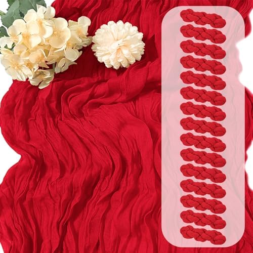 15 Pack Red Cheesecloth Table Runner 17 x 108 inch Cheese Cloth Table Runners 9ft Red Table Runner Rustic Romantic Sheer Gauze Runner for Wedding Party Baby Shower Table Decoration by Yorcari