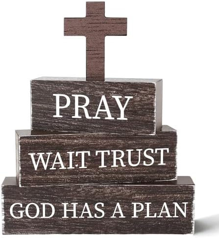 4 Pcs Christian Wooden Tiered Tray Decor, Bible Table Decorations by Gleegreets