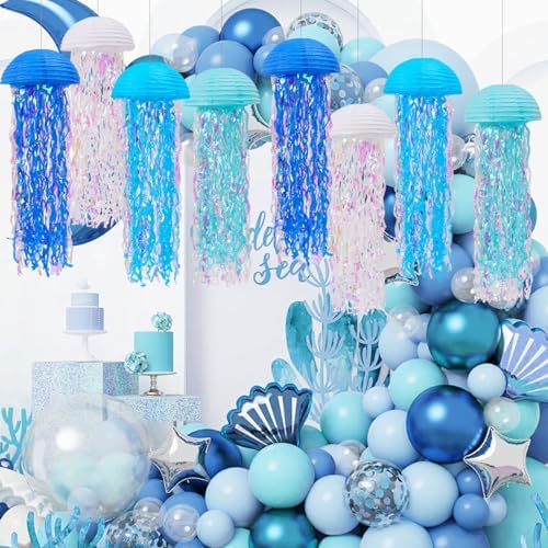 Jellyfish Paper Lanterns Mermaid Party Decorations Pack of 8 - Image 6