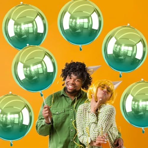 Gradient Green Round Foil Balloons Birthday Prom Decor 22 Inch 6 Pcs - Image 6