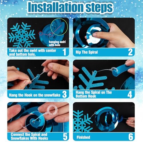 Snowflake Decorations, Christmas Hanging Decor, 48 Glitter Snowflake Swirls - Image 5