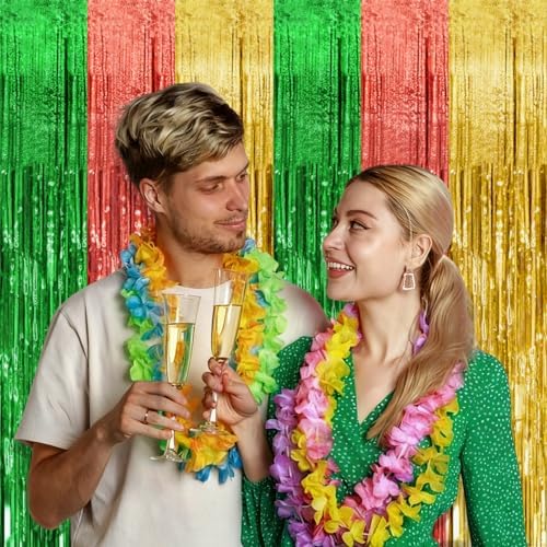 10 Pack Hawaii Party Backdrop Decorations Vibrant Summer Streamers Foil Fringe Curtains Metallic Tinsel Backdrop for Birthday Graduation Baby Shower Christmas Beach Holiday Party Decors - Image 2