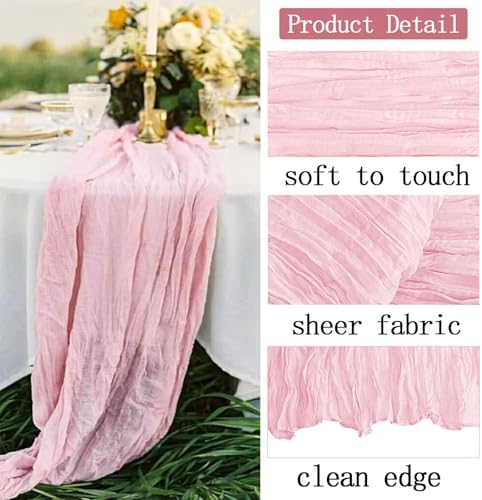 6 Pack Light Pink Cheesecloth Table Runner 20 x 120 inch Gauze Table Runners 10 FT Long,Semi Sheer Boho Cheese Cloth Fabric Table Runner Bulk for Wedding,Party,Baby Shower,Bridal Shower Decoration - Image 3