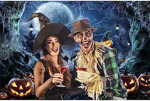 Renaiss 10x7ft Halloween Backdrop for Photography - Moon Night Graveyard Background for Kids & Adults - Spooky Cemetery & Pumpkin Lantern Decor - Image 4