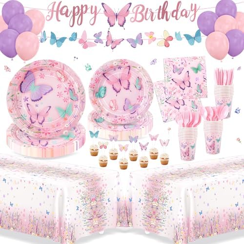 195pcs Butterfly Birthday Party Decoration, Butterfly Themed Party Supplies by FightingtoAchieve