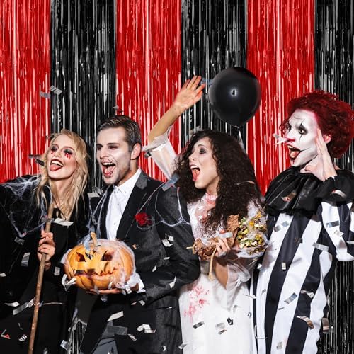 ZATAYE 4 Pack Black Red Halloween Foil Curtain Streamer Decorations - Image 6
