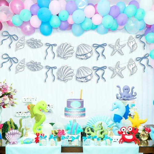 Oudain 2 Pack Blue Bow Seashell Starfish Banner 6.56 Ft Ocean Beach Decor - Image 3