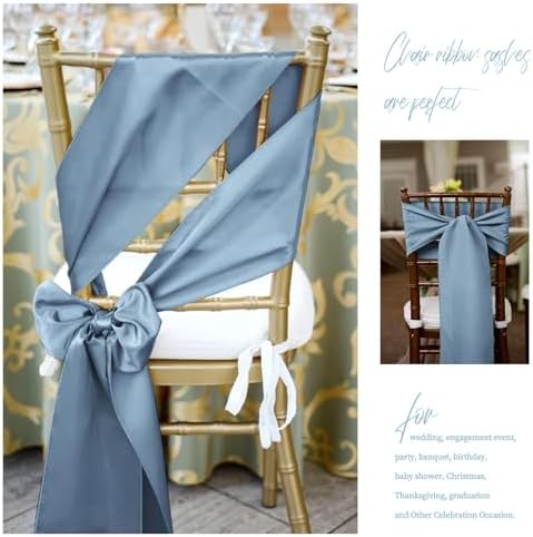 fani 60 PCS Satin Chair Sashes, 7x78 Inch, Dusty Blue - Image 5