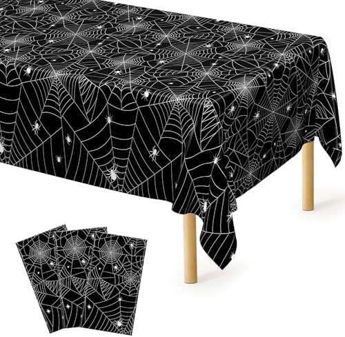 3 Pack Spider Web Table Cloth 54 x 108 Inch Halloween Table Covers Plastic by QZYL