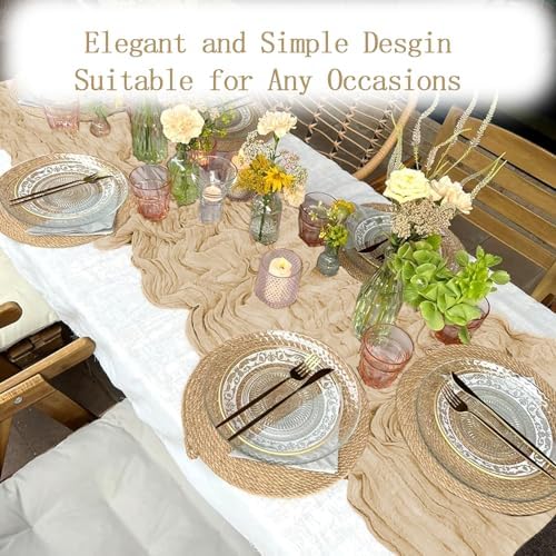 6 Pack Beige Cheesecloth Table Runner 20 x 120 inch Gauze Table Runners 10 FT Long,Semi Sheer Boho Cheese Cloth Fabric Table Runner Bulk for Party,Wedding,Baby Shower,Bridal Shower Decoration - Image 5