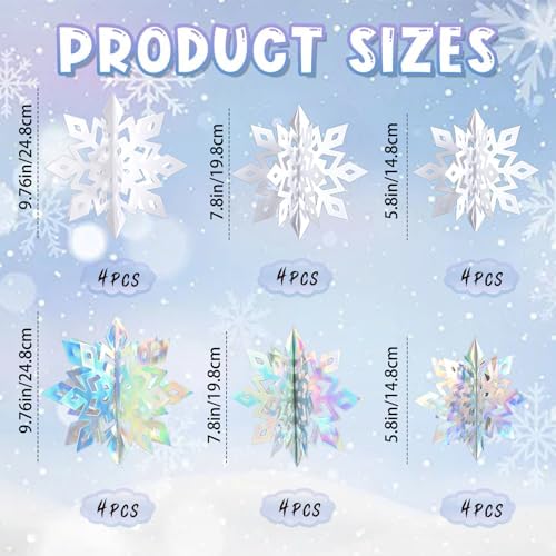 Snowflake Decorations, Paper Christmas Hanging Decor Indoor, 24-Pc - Image 3