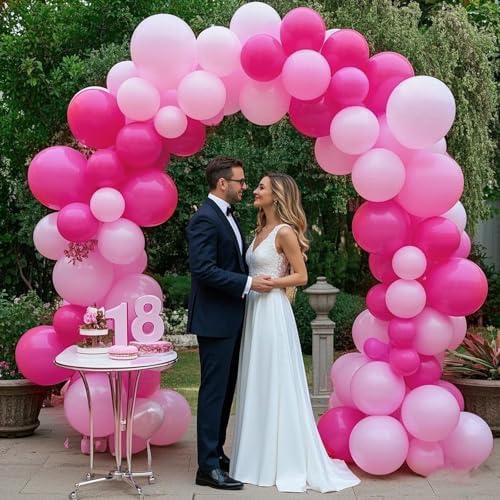 412Pcs Pink Balloon Garland Arch Kit,18 12 10 5 Inch Hot Pink Balloons Metallic Magenta Latex Balloons for Birthday Shower Princess Theme Party Wedding valentines Background Decorations - Image 7