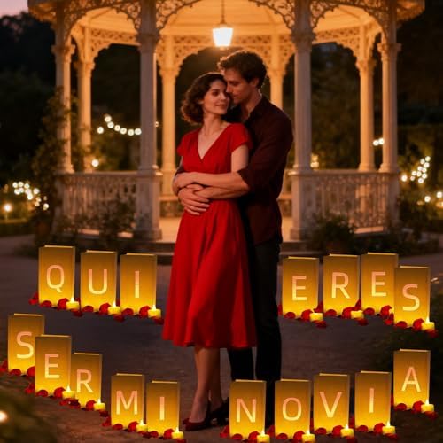 Quieres Ser Mi Novia Light Up Letters, Include Light up Letters, with Tea Lights Candles, Latex Balloons, Aluminum Balloons and Rose Petals, Anniversary and Valentines' Day Decorations for Women - Image 5