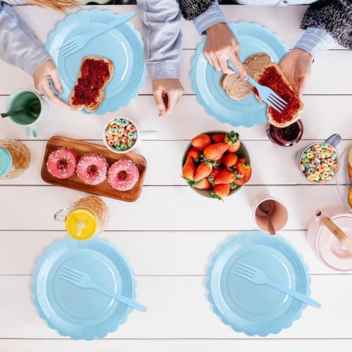 Light Blue Paper Plates and Napkins Fork Party Supplies - Image 6