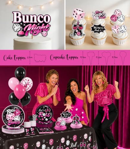 205PCS Yingoto Hot Pink and Black Bunco Party Supplies Set, 25 Guests - Image 6