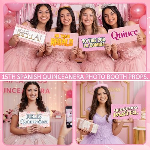 Beeveer 24 Designs Quinceanera Photo Booth Props, Double Sided PVC Signs - Image 4